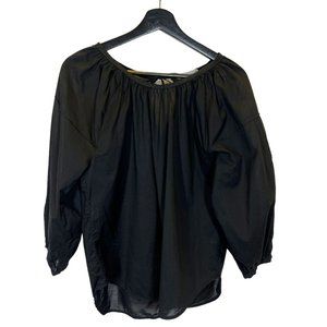 Everlane Black Ruched Collar Long Sleeve Peasant Top 0